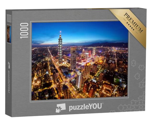 Puzzel 1000 stukjes „Luchtfoto van het stadscentrum van Taipei, Taiwan“