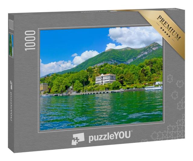 Puzzle 1000 Teile „Sonniges Panorama am Comer See mit Ausflugsboot“