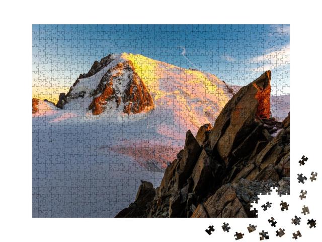 Puzzle 1000 Teile „Mont Blanc du Tacul: Abendsonne in den Alpen“