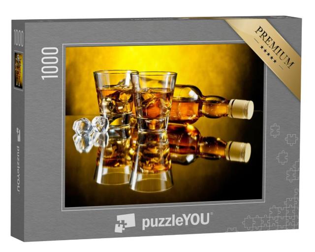 Puzzel 1000 stukjes „Een fles whisky en twee whisky's met ijs“