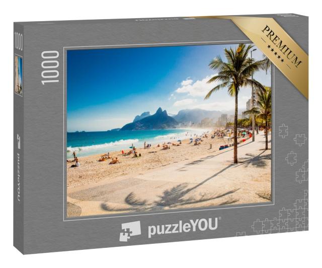 Puzzle 1000 Teile „Palmen und Two Brothers Mountain am Strand von Ipanema, Rio de Janeiro“