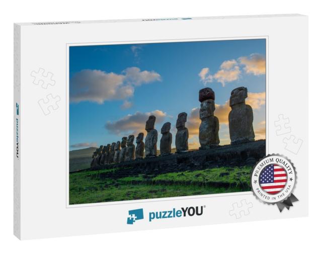 The Fifteen Moai of Ahu Tongariki At Sunrise on the Easte... Jigsaw Puzzle