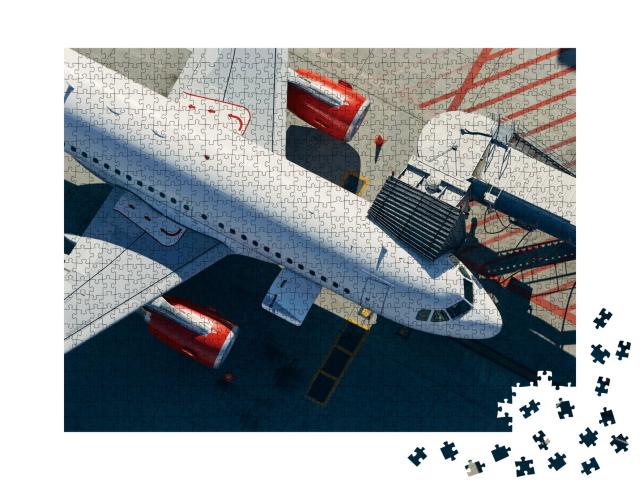 Puzzle 1000 Teile „Blick von oben: Vorbereitung des Flugzeugs vor dem Abflug“