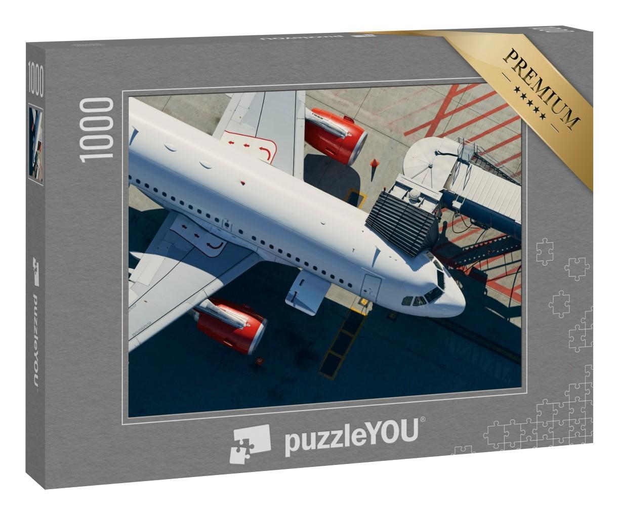Puzzle 1000 Teile „Blick von oben: Vorbereitung des Flugzeugs vor dem Abflug“