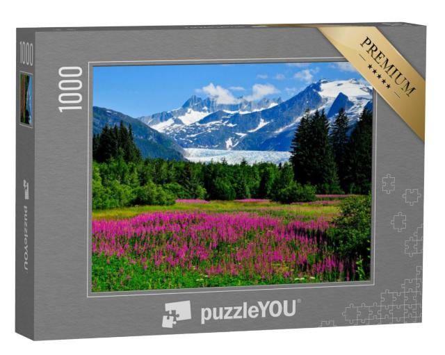 Puzzel 1000 stukjes „Mendenhall gletsjer met bloeiend vuurkruid, Alaska“