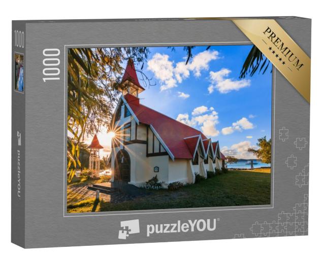 Puzzel 1000 stukjes „Zonsondergang bij de kerk van Cap Malheureux, Mauritius“