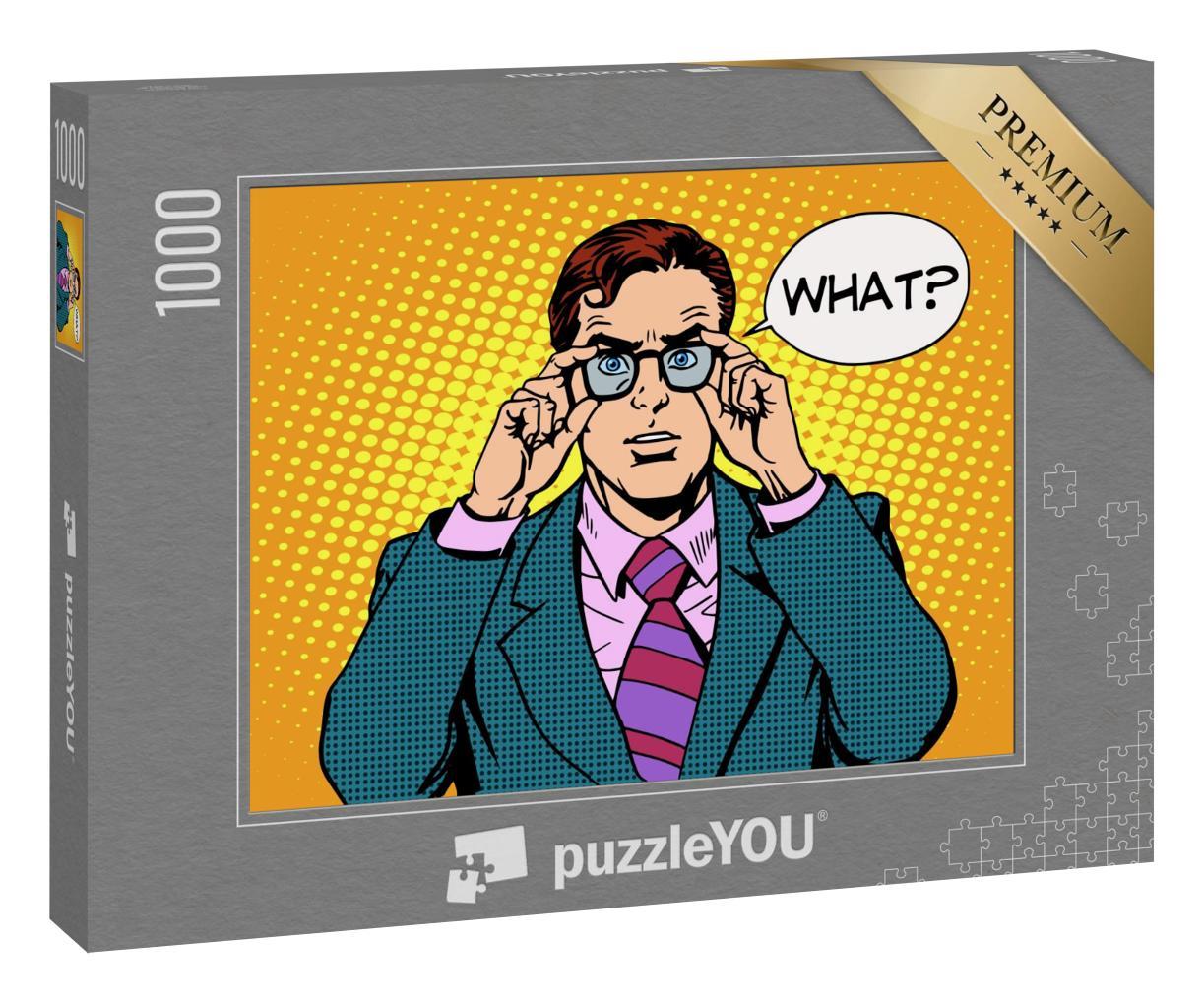 Puzzle 1000 Teile „Pop-Art: überraschter Geschäftsmann“