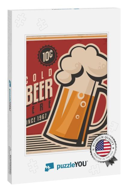 Retro Beer Vector Poster. Vintage Ad Template for Cold Al... Jigsaw Puzzle