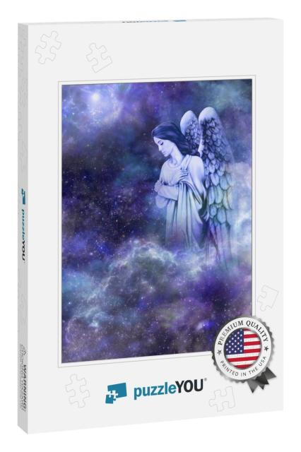 Deep Space Blue Background with Guardian Angel Amongst Cl... Jigsaw Puzzle