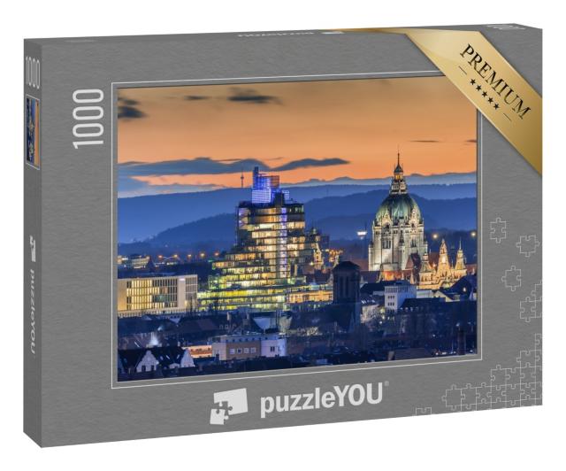 Puzzle 1000 Teile „Luftbild von Hannover am Abend, Niedersachen“