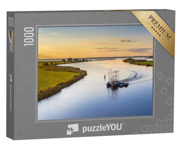 Puzzel 1000 stukjes „Zwarte Water bij het IJsselmeer met vissersboot, provincie Overijssel“