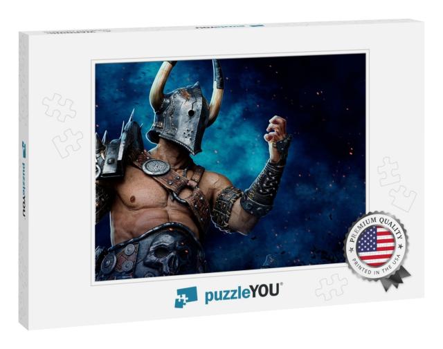 Epic Warrior Man is Angry, 3D Illustration... Jigsaw Puzzle