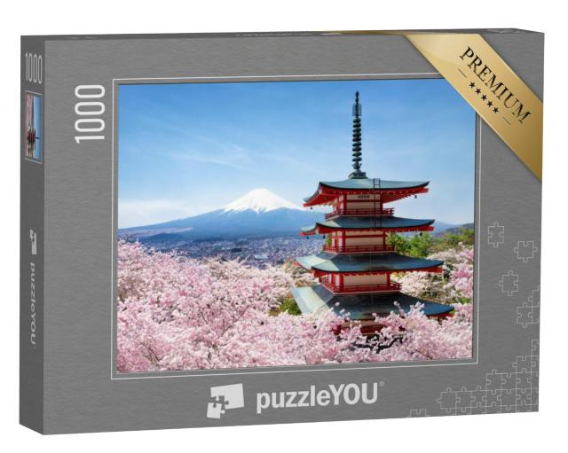 Puzzel 1000 stukjes „Chureito Pagoda en de berg Fuji in de zee van kersenbloesems, Japan“