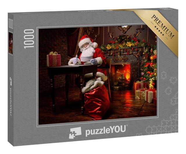 Puzzle 1000 Teile „Weihnachtsmann bereitet sich auf Weihnachten vor, Wunschzettel“