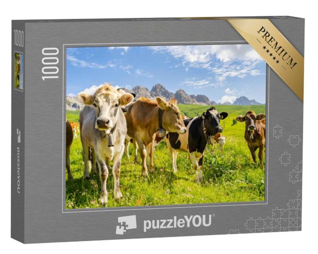 Puzzel 1000 stukjes „Idyllisch landschap met kudde koeien in de Alpen“