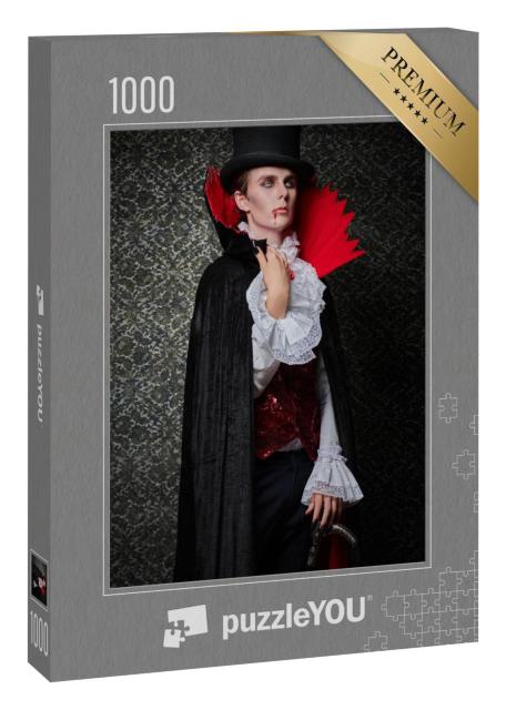 Puzzle 1000 Teile „Ein blutrünstiger Vampir-Aristokrat vor einem Vintage-Hintergrund“