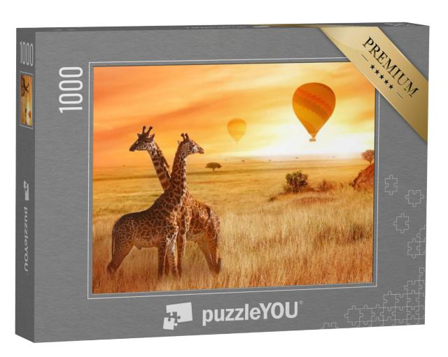 Puzzel 1000 stukjes „Panoramische ballonvaart: giraffen in de Afrikaanse savanne“