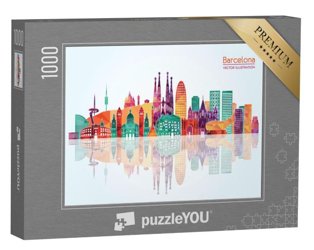 Puzzel 1000 stukjes „Vectorillustratie: skyline van Barcelona“