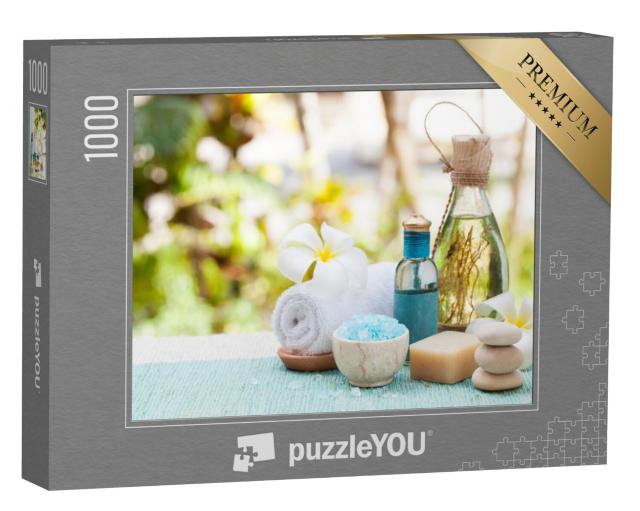 Puzzel 1000 stukjes „Stilleven met etherische olie, zout en stenen“