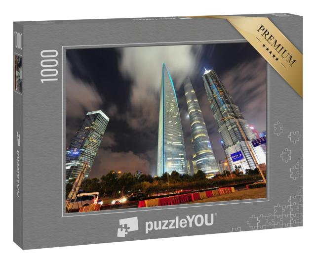 Puzzle 1000 Teile „Nachtansicht des Finanzzentrums Lujiazui in Shanghai, China“