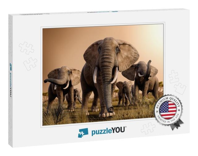 Beautiful Scenery of a Herd of Majestic African Elephants... Jigsaw Puzzle