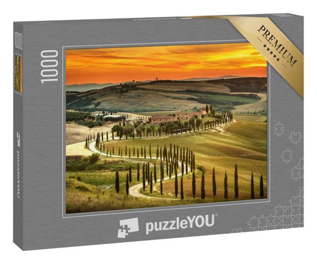 Puzzle 1000 Teile „Sonnenuntergang über der Landschaft der Toskana, Italien“
