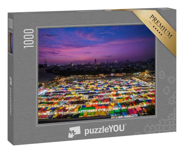 Puzzle 1000 Teile „Bunt beleuchteter Nachtmarkt von Bangkok, Thailand“