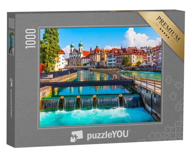 Puzzel 1000 stukjes „Zomerpanorama van de middeleeuwse oude stad in Luzern, Zwitserland“