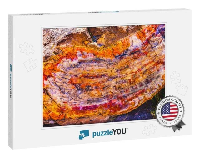 Red Orange Petrified Wood Log End Abstract Blue Mesa Petr... Jigsaw Puzzle