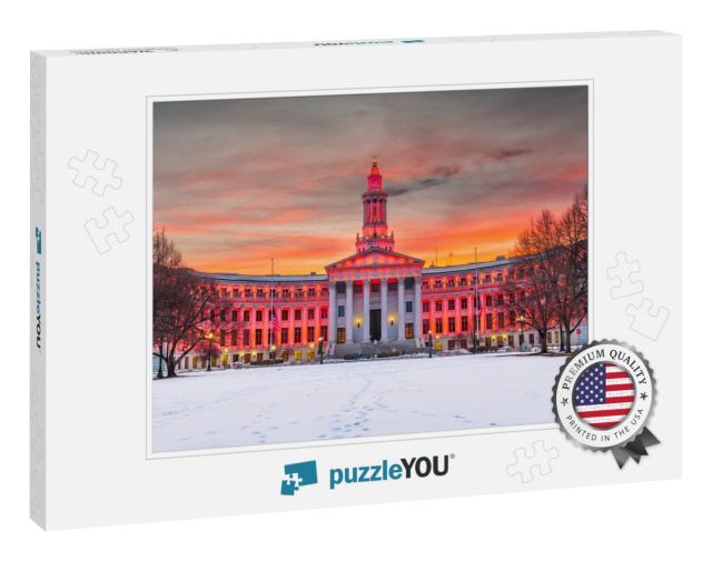 Denver, Colorado, USA City & County Building At Dusk in Wi... Jigsaw Puzzle