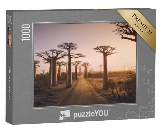 Puzzel 1000 stukjes „Baobabbomen bij zonsondergang, baobabboom in Madagaskar“