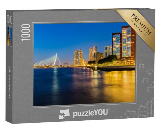 Puzzel 1000 stukjes „Rotterdam en de Erasmusbrug bij nacht, Nederland“