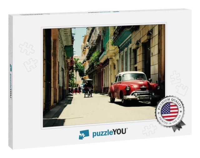 Red Old Car in the Streets of Havana Cuba... Jigsaw Puzzle