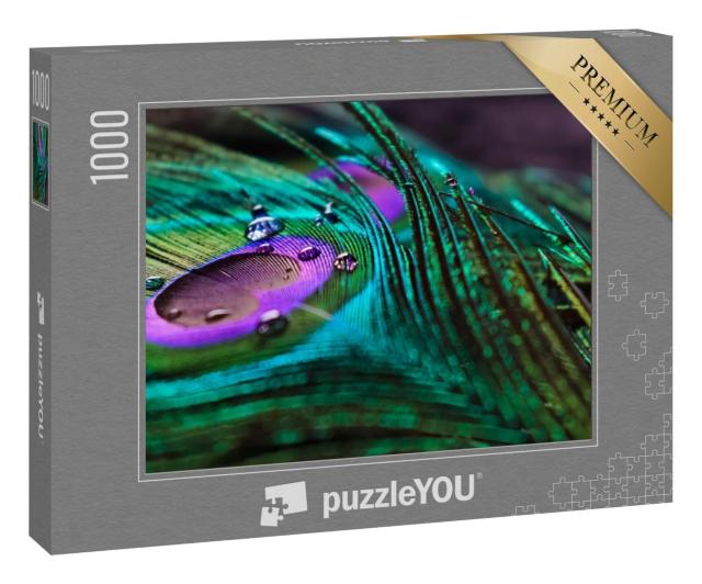 Puzzle 1000 Teile „HD-Aufnahme einer bunten indischen Pfauenfeder“