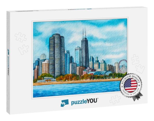 Chicago Illinois. City Downtown with Skyline or Skyscrape... Jigsaw Puzzle