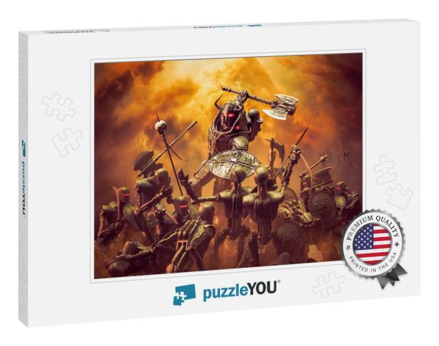 Futuristic Viking in Battle - 3D Illustration of Science... Jigsaw Puzzle