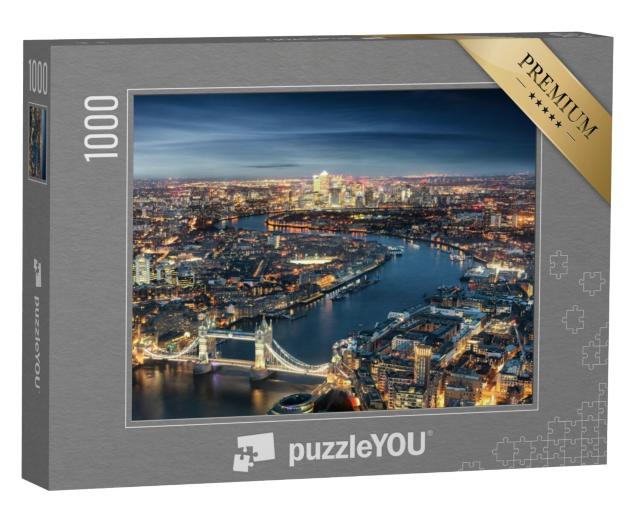 Puzzel 1000 stukjes „Luchtfoto van Londen: Tower Bridge in de avond“