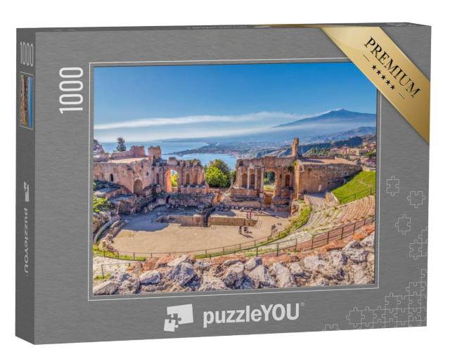 Puzzel 1000 stukjes „Oud Grieks theater in Taormina voor de vulkaan Etna, Sicilië, Italië“