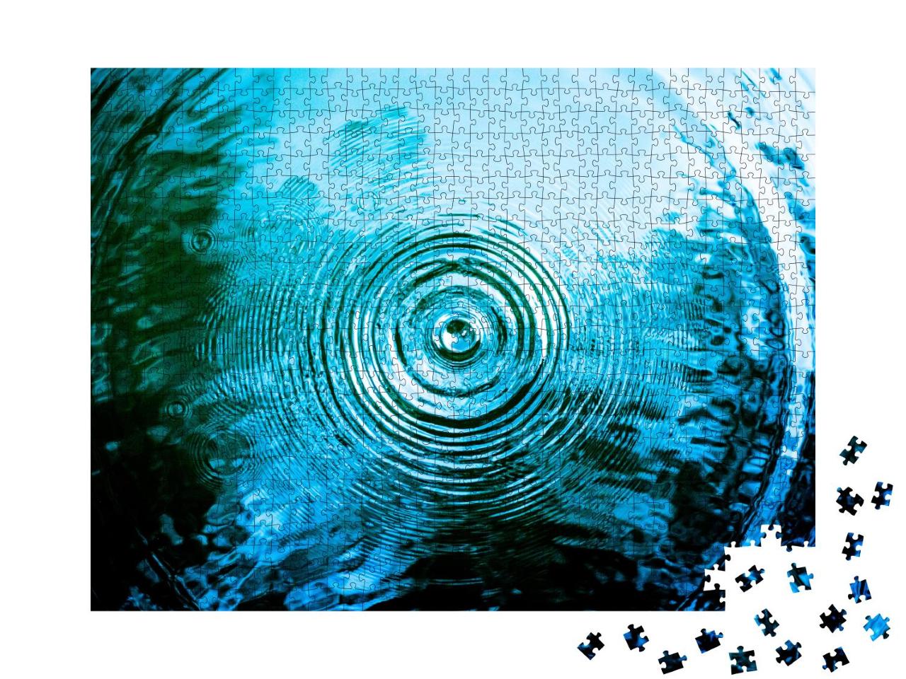 Puzzle 1000 Teile „Draufsicht: Nahaufnahme blaue Wasserringe, Kreisreflexionen im Pool“