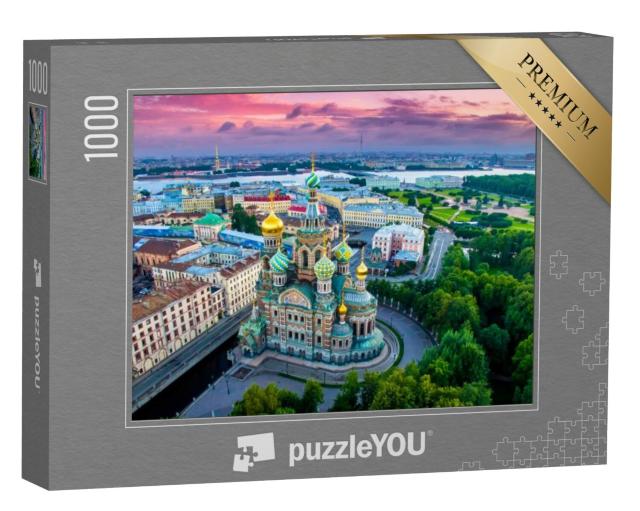 Puzzel 1000 stukjes „Panorama van St. Petersburg bij zonsondergang, Rusland“