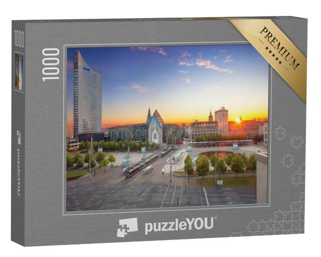 Puzzel 1000 stukjes „Stadsgezicht van Leipzig: stadscentrum bij zonsondergang“