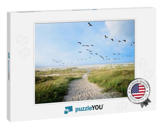 A Large Flock of Canvasbacks Ducks Flying Over Wonderful... Jigsaw Puzzle