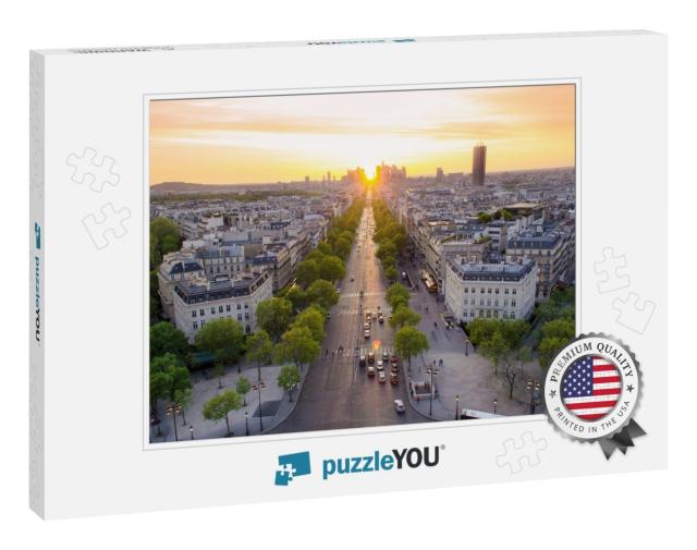 View of the La Defense & Champs Elysees At Sunset - Paris... Jigsaw Puzzle