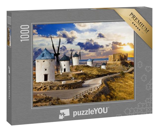 Puzzle 1000 Teile „Windmühlen des Don Quijote, Cosuegra, Spanien“