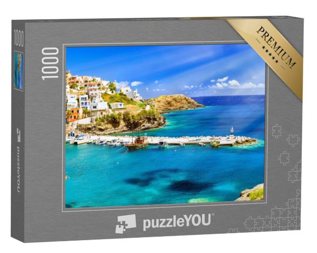 Puzzel 1000 stukjes „Haven met marineschepen, boten en vuurtoren, Rethymno, Kreta“