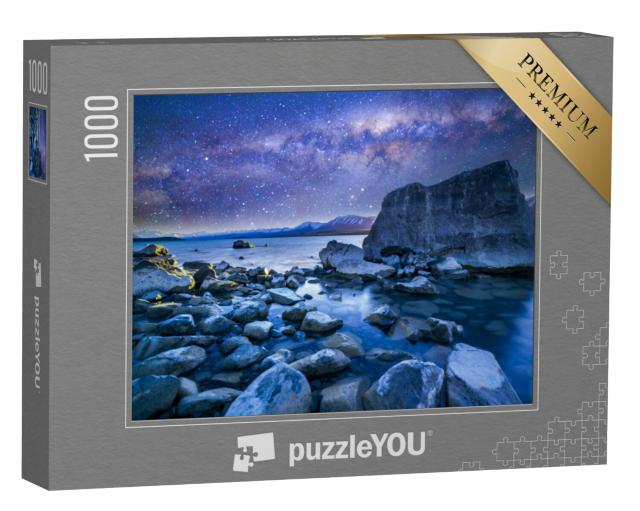 Puzzel 1000 stukjes „Spectaculaire foto van Lake Tekapo met melkweg, Nieuw-Zeeland“