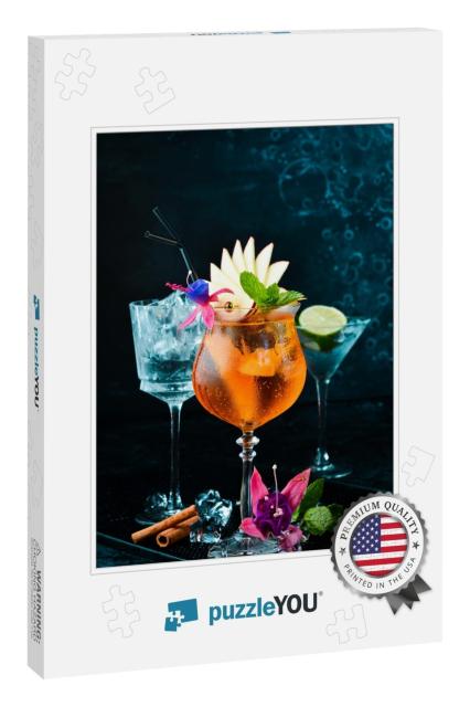 Cocktail in a Glass - Aperol Spritz. on a Black Stone Bac... Jigsaw Puzzle
