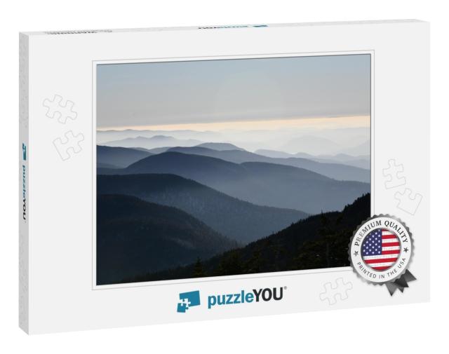 Spectacular View of Mountain Ranges Silhouettes & Fog in... Jigsaw Puzzle