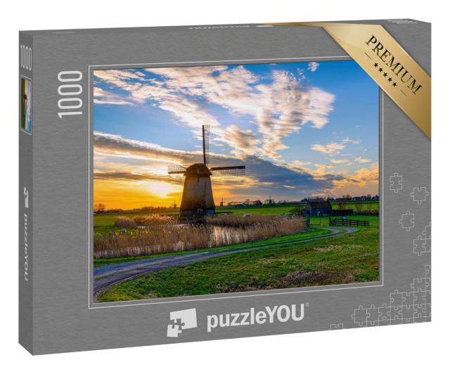 Puzzle „Windmühle im Sonnenuntergang, Niederlande“