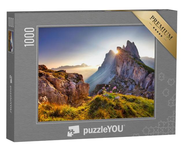 Puzzel 1000 stukjes „Uitzicht op de Seceda-top in de ochtend, Dolomieten, Zuid-Tirol“